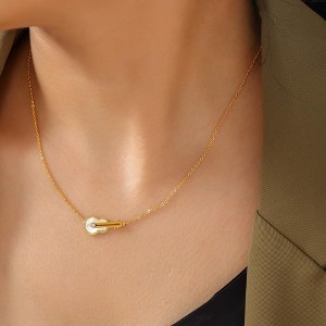 Clotth Minimalist Violin-Shaped Shell and Diamond Set Pendant Necklace,Titanium Steel Choker for Women,Gold necklace-17.12 2.36inch - 1 of 4