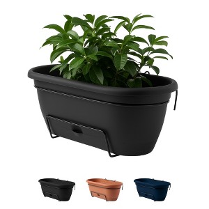 Bloem Lucca 18" Self-Watering Resin Balcony Box Planter with Metal Hanging Bracket - 1 of 4