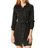 Allegra K Women's Contrast Stitch Button Up Belted Long Sleeves Shirt Dress - 2 of 4