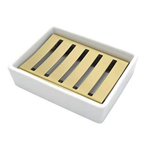 Aoibox Ceramic Soap Dish with Gold Stainless Steel Holder, Double Layer Draining Soap Box for Shower and Bathroom - 1 of 4