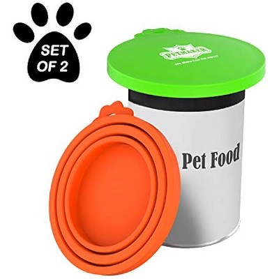PETMAKER Silicone Pet Food Can Lids-Keep Opened Dog or Cat Food Portions Fresh-Fits , Orange
