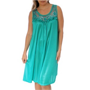 YafeMarte Women’s Silky Satin Feeling Sleeveless Nightgown with Floral Lace and Embroidered Design - 1 of 4