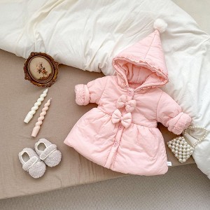 MyKids-Usa Arrival Baby Kids Girls Solid Color Single Breasted Hooded Thick Fleece-inside Coat - 1 of 4