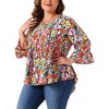 Agnes Orinda Women's Plus Size Floral V Neck Ruffle Sleeve Loose Fit Babydoll Peplum Blouse - 2 of 4