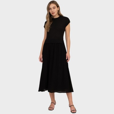 August Sky Women's Sweater Top Mixed Media Midi Dress
