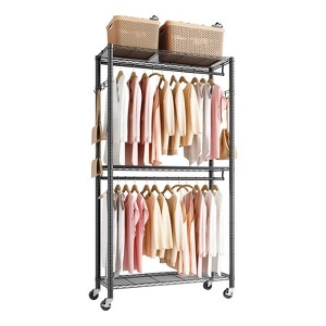 VEVOR Rolling Clothes Rack, Heavy Duty Clothing Garment Rack, 3 Adjustable Tiers Clothing Racks with Carbon Steel, 450 lbs Load Capacity ,Black - 1 of 4