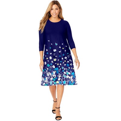 Jessica London Women's Plus Size Stretch Knit Three-Quarter Sleeve T-Shirt Dress