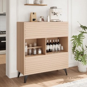 Three-Layer Wood Storage Cabinet, Durable Particle Board Organizer with Multi-Layer Shelves, Compact Design - 1 of 4