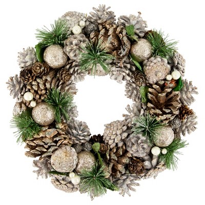 Northlight 13.5 Brown And Green Frosted Pine Cones Artificial Christmas  Basket : Target