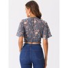 INSPIRE CHIC Women's Floral Flare Short Sleeve V Neck Summer Smocked Crop Tops - 4 of 4