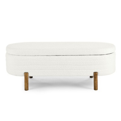 FURNIinspire Ottomans And Benches Elegant Ottoman Oval Storage Bench With Rubber Wood Legs, Covered With Foam Material, White, 46.06"*17.72"*16.34"