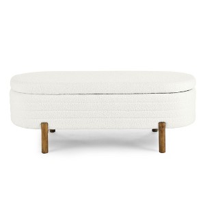 FURNIinspire Ottomans And Benches Elegant Ottoman Oval Storage Bench With Rubber Wood Legs, Covered With Foam Material, White, 46.06"*17.72"*16.34" - 1 of 4