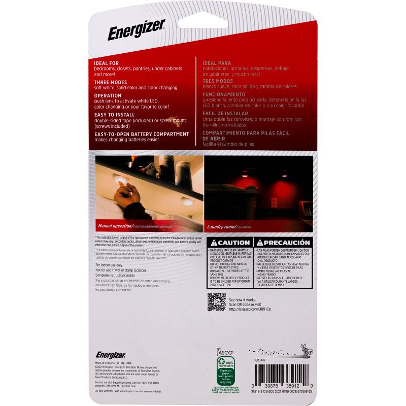 Energizer 2pk 20 Lumens Indoor LED Color Changing Puck Cabinet Lights White, 6 of 11