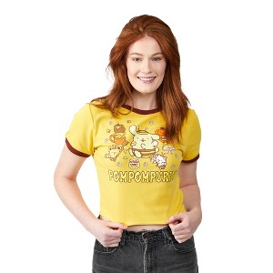 Pom Pom Purin Bumblebee Glitter Print Crew Neck Short Sleeve Yellow Women's Baby Tee - 1 of 4