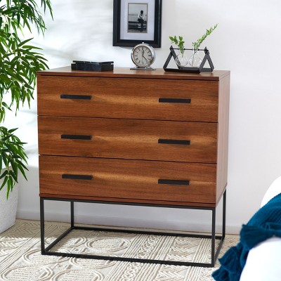 Marquise Brown Mahogany 3-Drawer Chest with Black Metal Frame