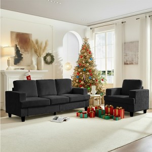 Mjkone 82"Chenille 3-Seat Straight Sectional Sofa with 56''Armchair,2 Piece Living Room Sectional Sofa Furniture Sets - 1 of 4