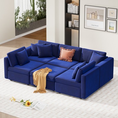 Buenhomino Sectional Sleeper Sofa, 6 Seaters Modular Sleeper Sofa Couch Bed, Convertible Sofas with Ottoman, Modular Sectional Couches for Living Room