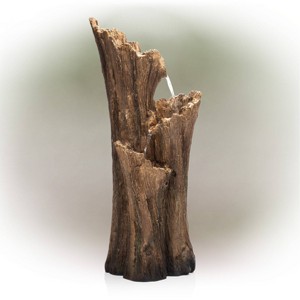39" Outdoor 3-Tier Resin Cascading Tree Bark Water Fountain with LED Lights - Alpine Corporation - 1 of 4