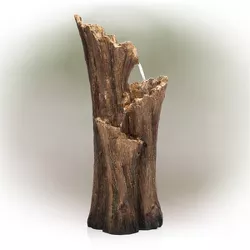 39" Outdoor 3-Tier Cascading Tree Bark Water Fountain with LED Lights Brown - Alpine Corporation