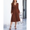 Women's Casual Wrap V Neck Midi Dress Long Sleeve Smocked Waist Tiered A Line Pleated Flowy Long Dress - 4 of 4