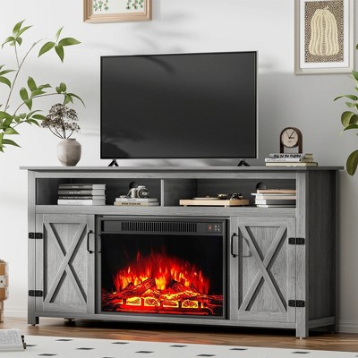 LACOO 59" Fireplaced TV Stand with  Open Storage and Bran Door