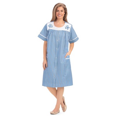 Collections Etc Embroidered Butterfly Snap-Front Short Sleeve Duster