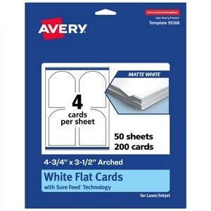 Avery Printable Arched Flat Cards, Sure Feed Technology, 4-3/4" x 3-1/2", Matte White Cardstock, Print-to-The-Edge, Laser/Inkjet Printable, 40 Total - 1 of 4