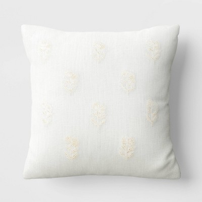 Embroidered Floral Square Throw Pillow Ivory - Threshold™