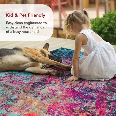 Multi Abstract Synthetic 6'7" x 9' Non-Slip Area Rug
