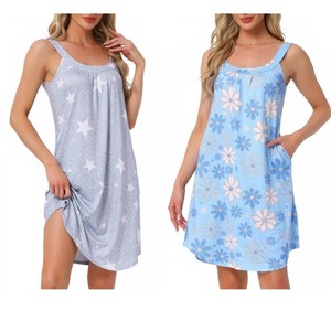 INSPIRE CHIC Women's 2 Pcs Sleeveless Printed Scoop Neck Tank Broad-Strap Nightgown with Pockets - 1 of 4