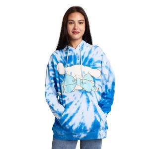 Cinnamoroll & Milk Women's Blue Tie-Dye Long Sleeve Fleece Hooded Sweatshirt - 1 of 4