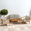 Outsunny 4 Pieces Acacia Wood Patio Furniture Set, Outdoor Sofa Conversation Set with Thickened Cushions, Slat Top Table for Backyard Garden, Teak - 2 of 4