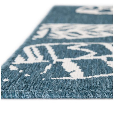 Blue and Ivory Synthetic Coastal Outdoor Rug 9' x 12'