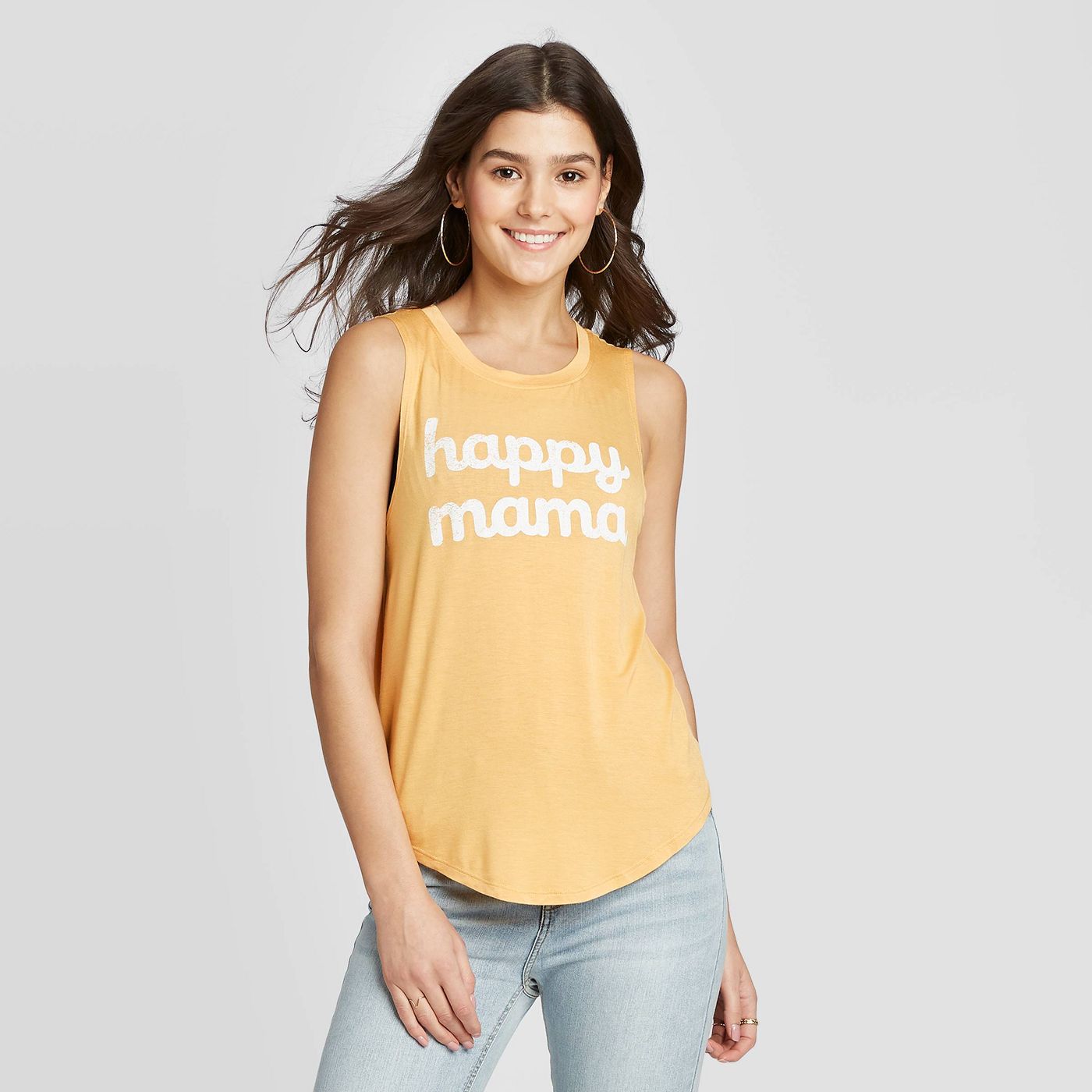 Women's Happy Mama Graphic Tank Top - Garyson Threads (Juniors') - Yellow - image 1 of 9
