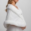 Anna-Kaci Women's Faux Fur Trim Wrap Shawl with Plush Textured Finish Sparkling Brooch Closure and Draped Silhouette 19in - One Size Fits Most, White - 3 of 4