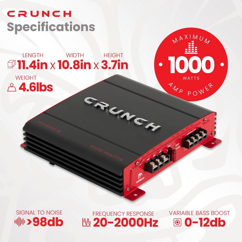 Crunch 2 Channel 1000 Watt Amp A/B Class Car Audio Stereo Amplifier | PX-1000.2, 3 of 7