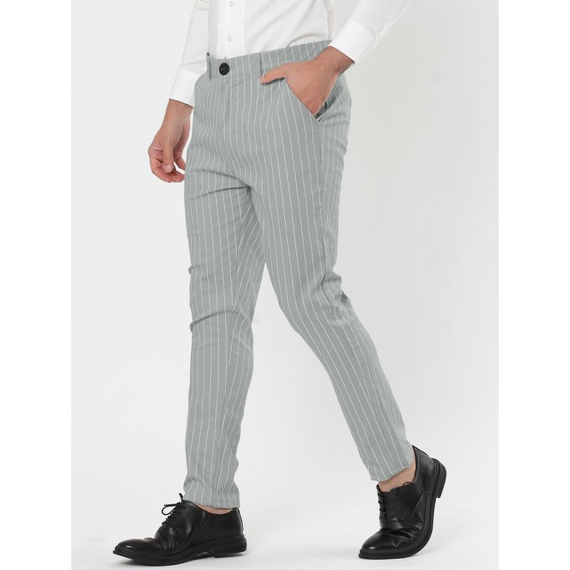Lars Amadeus Men's Dress Striped Slim Fit Flat Front Business Trousers, 2 of 5