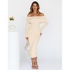 Women's 2025 Fall Off-Shoulder Bodycon Sweater Dress - Elegant Long Sleeve Midi/Maxi Dress for Club, Party & Formal Occasions Beige - 3 of 4