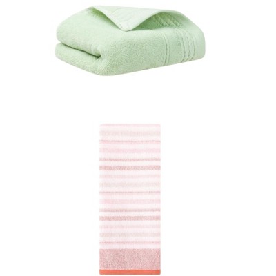 REGALWOVEN Striped Pattern Quick Drying Hand Towels for Bathroom 14" x 30"/13" x 27" 2 Pcs