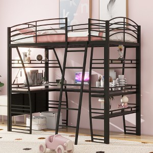 Twin Size Loft Bed with 4 Layers of Shelves and L-shaped Desk - 1 of 4