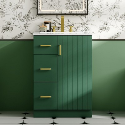 Modern Bathroom Vanity with Ceramic Sink, 2 Drawers and Adjustable Shelf, Compact Storage Cabinet for Small Bathrooms–The Pop Home