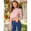 Allegra K Women's Turn Down Frayed Button Down Washed Cropped Denim Jacket - 3 of 4