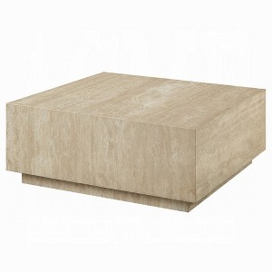 Royal Hampton Coffee Table, 35 Inch Square Travertine Top, Natural Wood Beige - 1 of 1