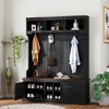 HOMCOM 3-in-1 Hall Tree with Shoe Storage, Standing Coat Rack with Shoe Bench, Entryway Furniture with Seven Hooks, Black Wood Grain - 3 of 4