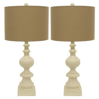 23" Set of 2 Distressed Cream Resin Table Lamp Cream - Decor Therapy