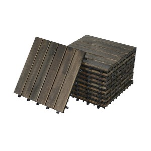 Dolonm 10-Pack Dark Brown Acacia Deck Tiles - 12"x12" Anti-Slip, Waterproof for Poolside/Patio, DIY in 30 Mins - 1 of 4