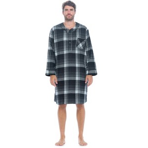 Ashford & Brooks Mens Flannel Plaid Long Sleep Shirt Henley Nightshirt - 1 of 4
