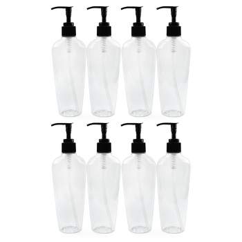 Cornucopia Brands 8oz Clear Oval Plastic Lotion Pump Borttles 8pk; Empty Containers w/ Black Pump Dispensers