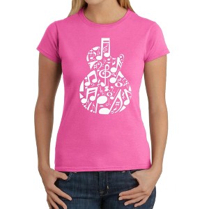 LA Pop Art Music Notes Guitar - Women's Word Art T-Shirt - 1 of 4