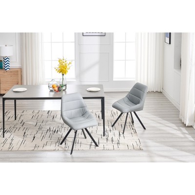 DOMETOUR Set of 2 Dining Chair Thickened Fabric Chairs with Metal Legs Grey